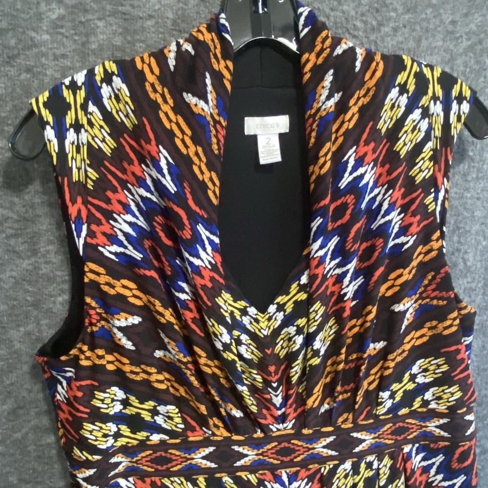 Chicos Maxi Dress 2 Large Multicolor Babydoll Slinky Knit Lined Stretchy Casual‎